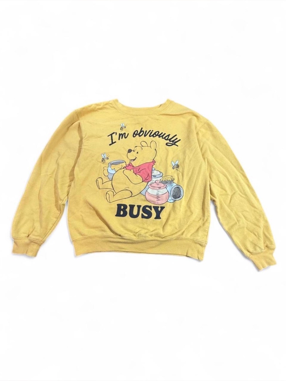 Disney Winnie the Pooh I'm Obviously Busy Graphic Sweatshirt Women's XS Yellow